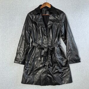 vegan Leather Trench Coat Matrix Goth Size Large Black Belted